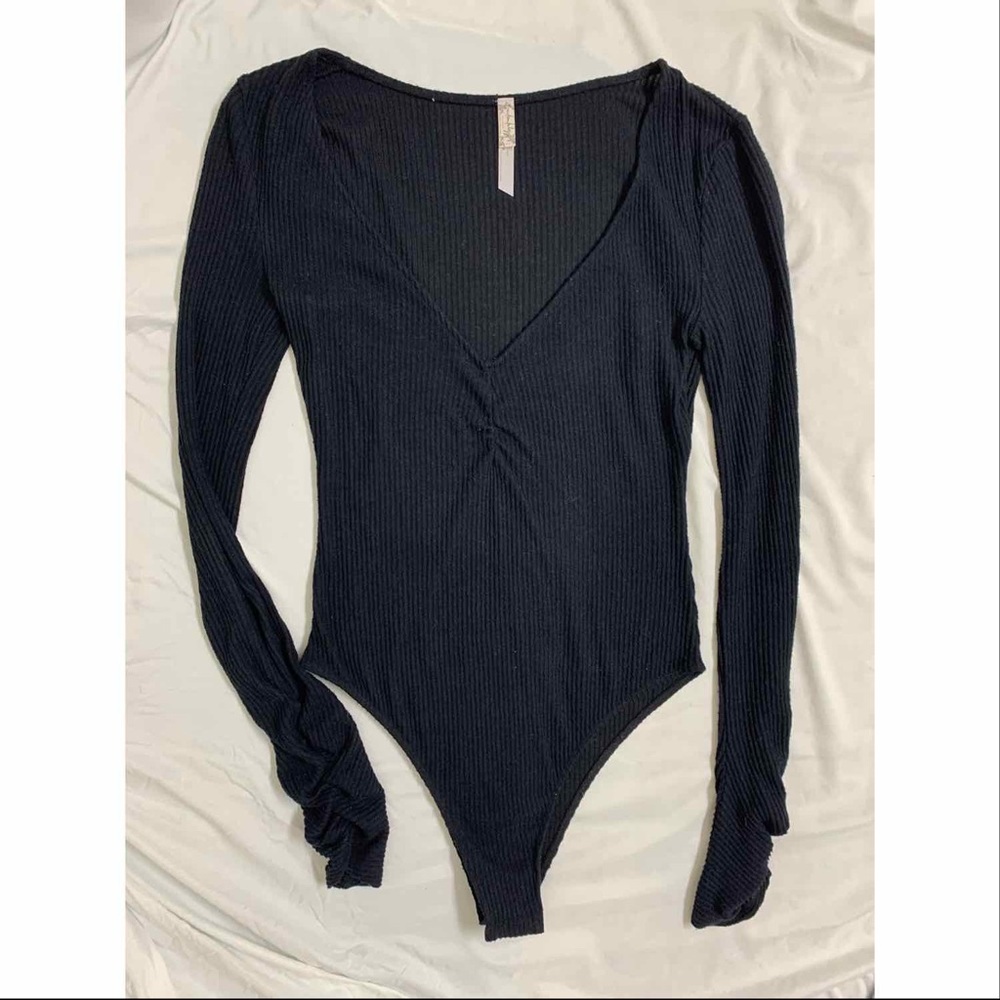 Free People black Cozy Up With Me Bodysuit